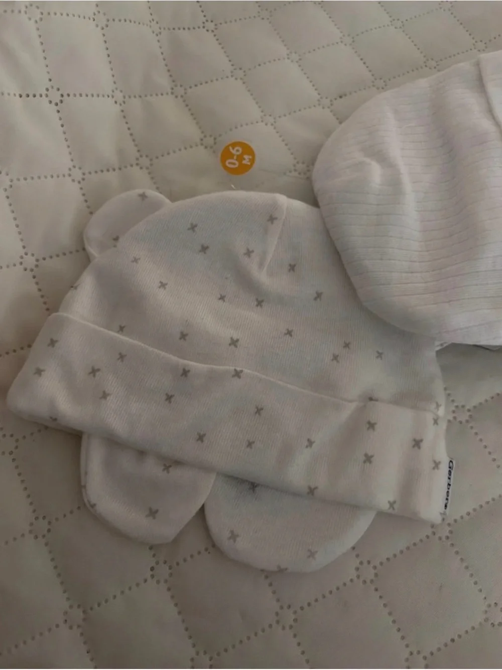 Gerber Neutral Stripe Baby Beanie Set - Beige & White